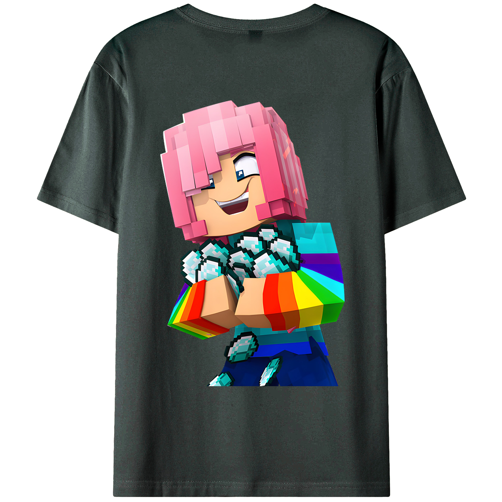 （画像用） マインクラフト ブロックの世界 Minecraft MC Block world 綿100％ メンズ半袖Tシャツ（バックプリント） 通気性